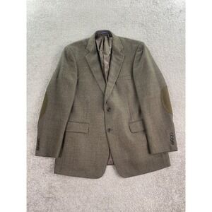 Stafford Suit Jacket Mens 44 L Taupe Wool Nailhead Hopsack Elbow Patch Sport